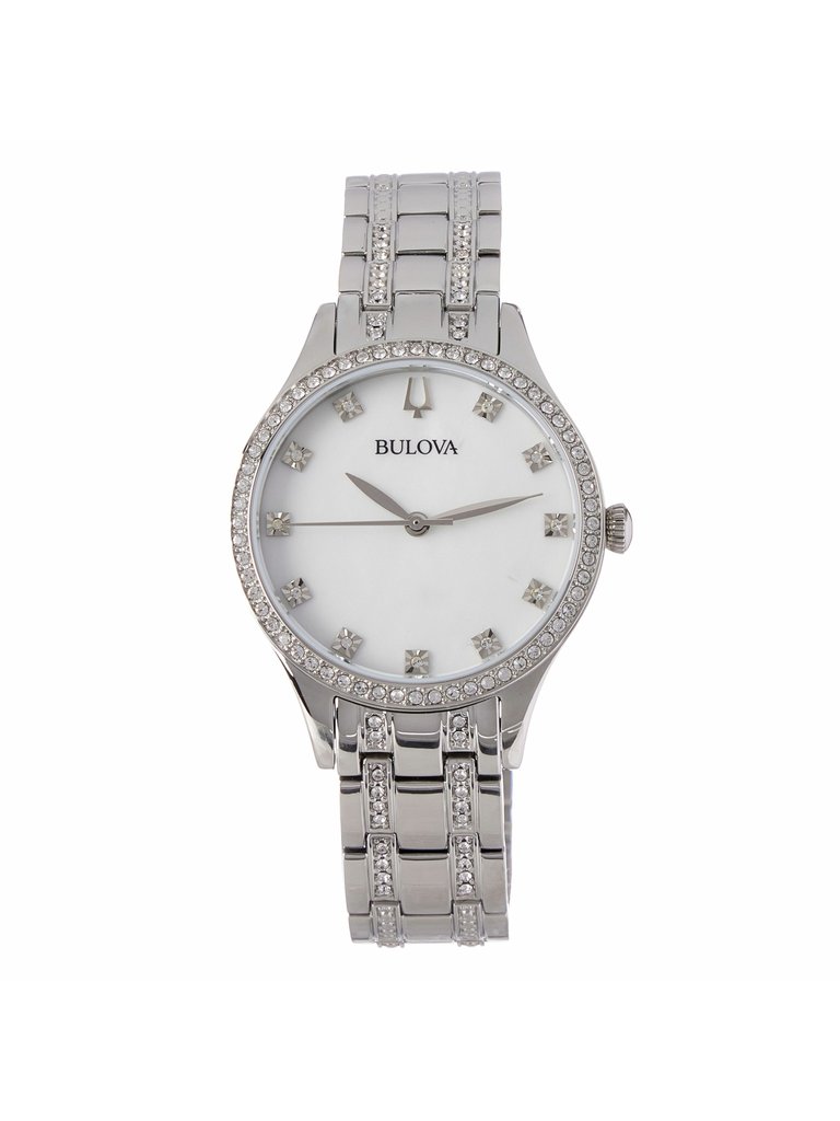 Womens 96X145 Crystal White Dial Watch - Silver