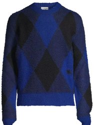 Men's Blue Argyle Check EKD Wool Sweater - Blue