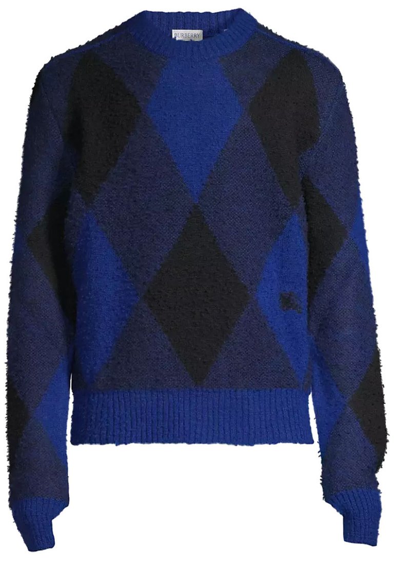 Men's Blue Argyle Check EKD Wool Sweater - Blue