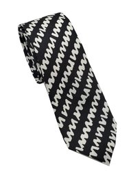  Men's Stanfield Black White 100% Silk Geometric Skinny Neck Tie - Black/White