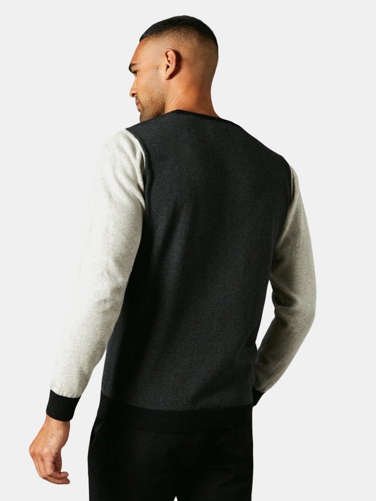 Burton Mens Colour Block Cotton Crew Neck Sweater (Charcoal)