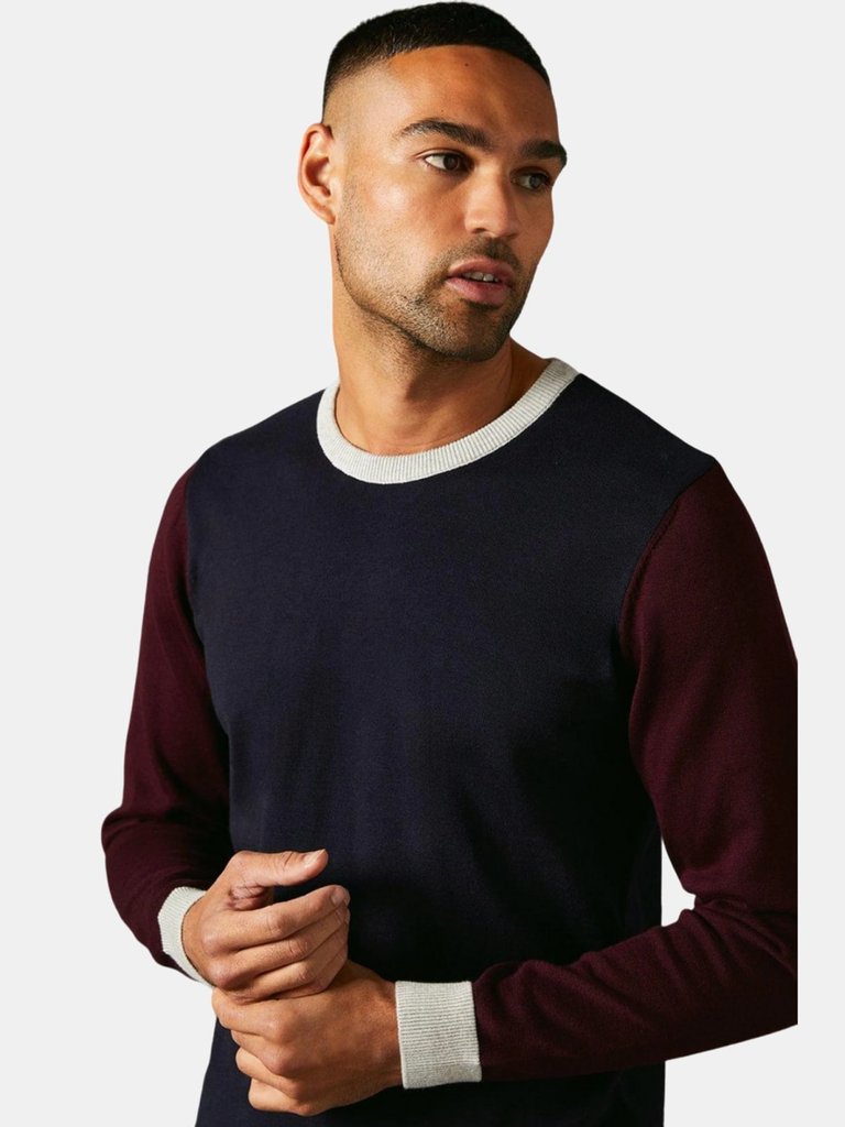 Burton Mens Colour Block Cotton Crew Neck Sweater (Navy)