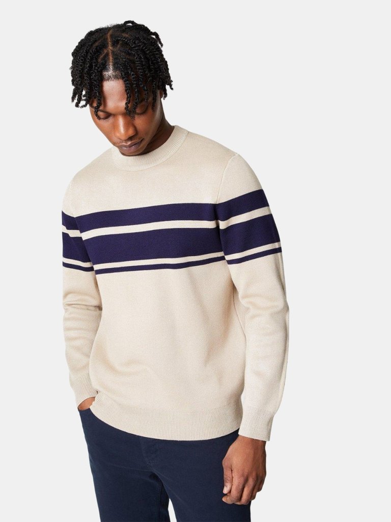 Burton Mens Placement Stripe Jacquard Crew Neck Sweatshirt (Stone) - Stone