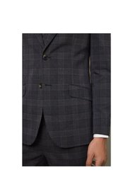 Mens Checked Single-Breasted Skinny Suit Jacket - Burgundy