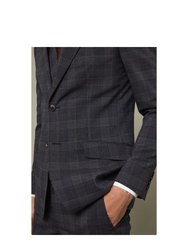 Mens Checked Single-Breasted Skinny Suit Jacket - Burgundy