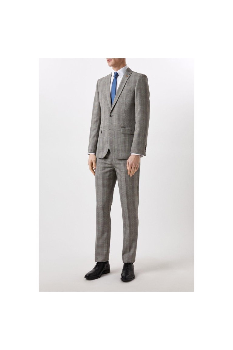 Mens Checked Slim Suit Jacket - Neutral - Neutral