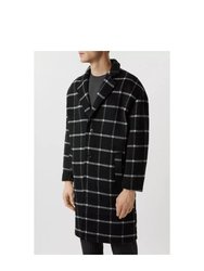 Mens Checked Wool Relaxed Fit Overcoat