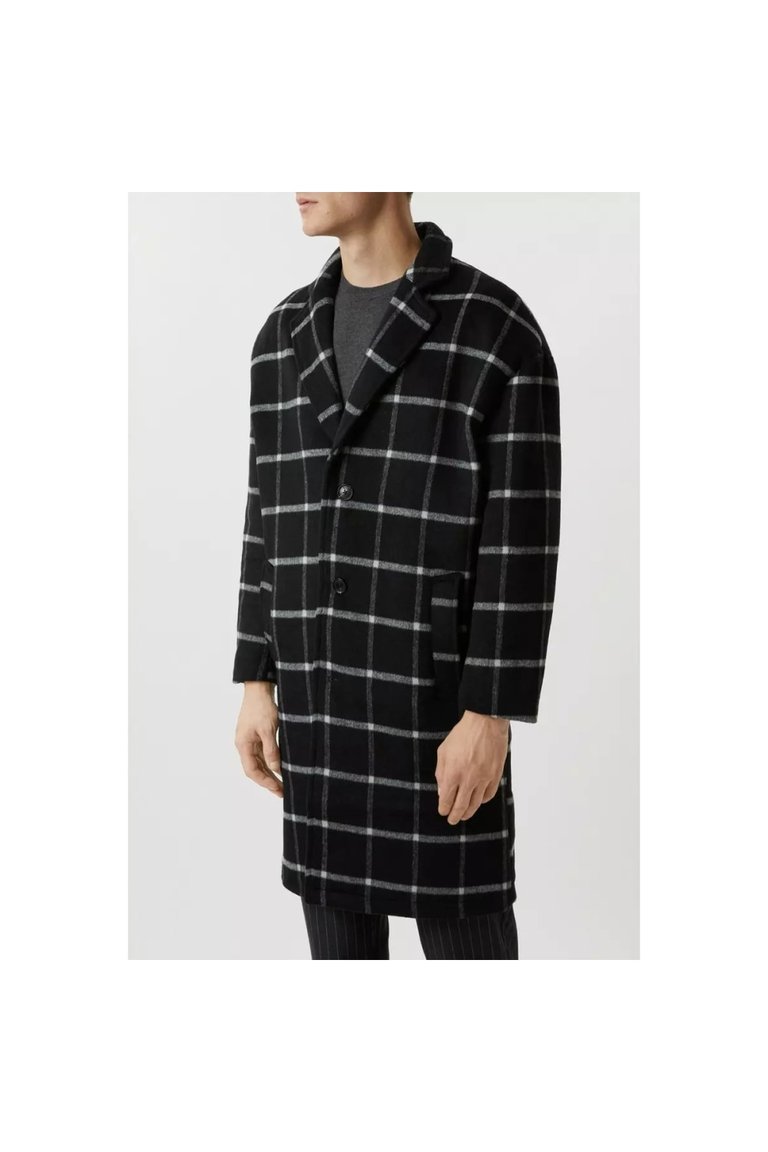 Mens Checked Wool Relaxed Fit Overcoat