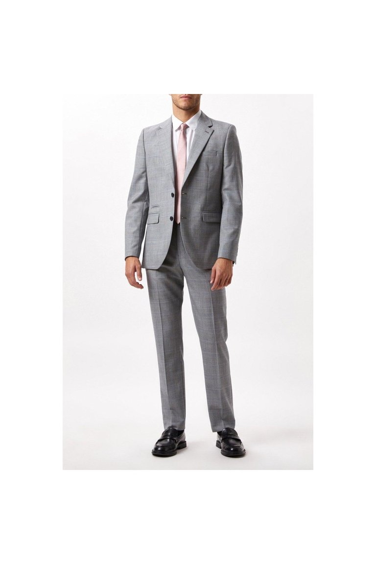 Mens Checked Wool Single-Breasted Slim Suit Jacket - Gray