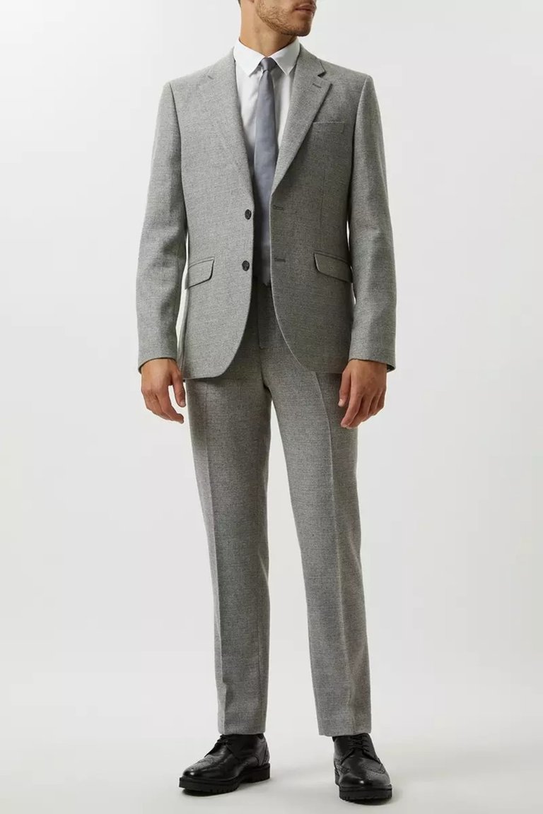 Mens Crosshatch Tweed Single-Breasted Slim Suit Jacket - Gray