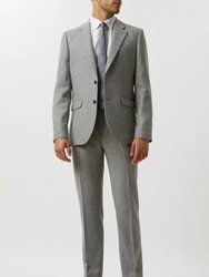 Mens Crosshatch Tweed Single-Breasted Slim Suit Jacket - Gray