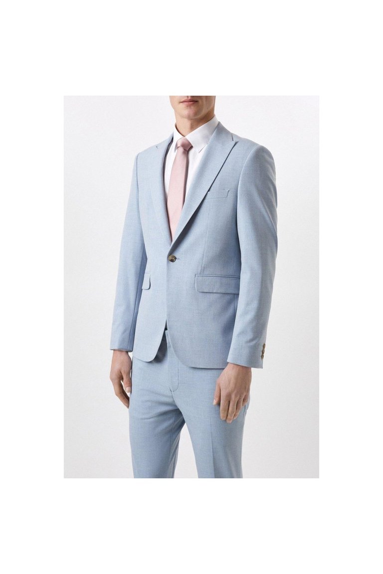 Mens End On End Single-Breasted Skinny Suit Jacket - Pale Blue - Pale Blue