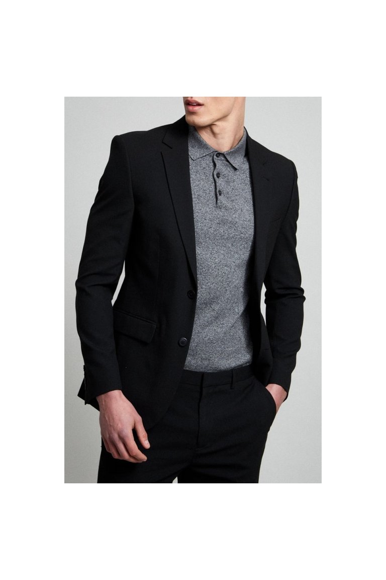 Mens Essential Single-Breasted Slim Suit Jacket - Black