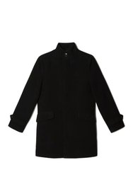 Mens Faux Wool Funnel Neck Coat - Black