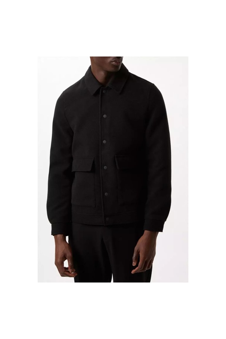 Mens Faux Wool Shirt Jacket - Black - Black