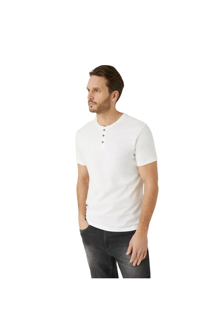 Mens Grandad Collar T-Shirt - White - White