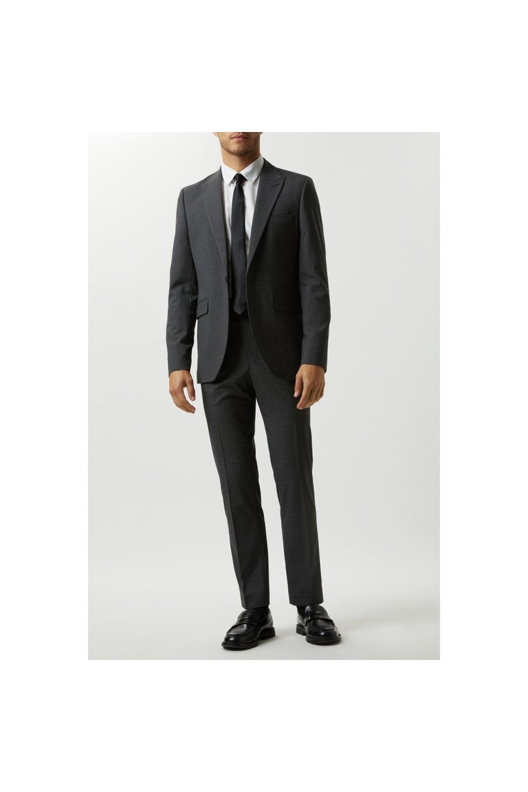 Mens Grid Checked Skinny Suit Jacket - Gray