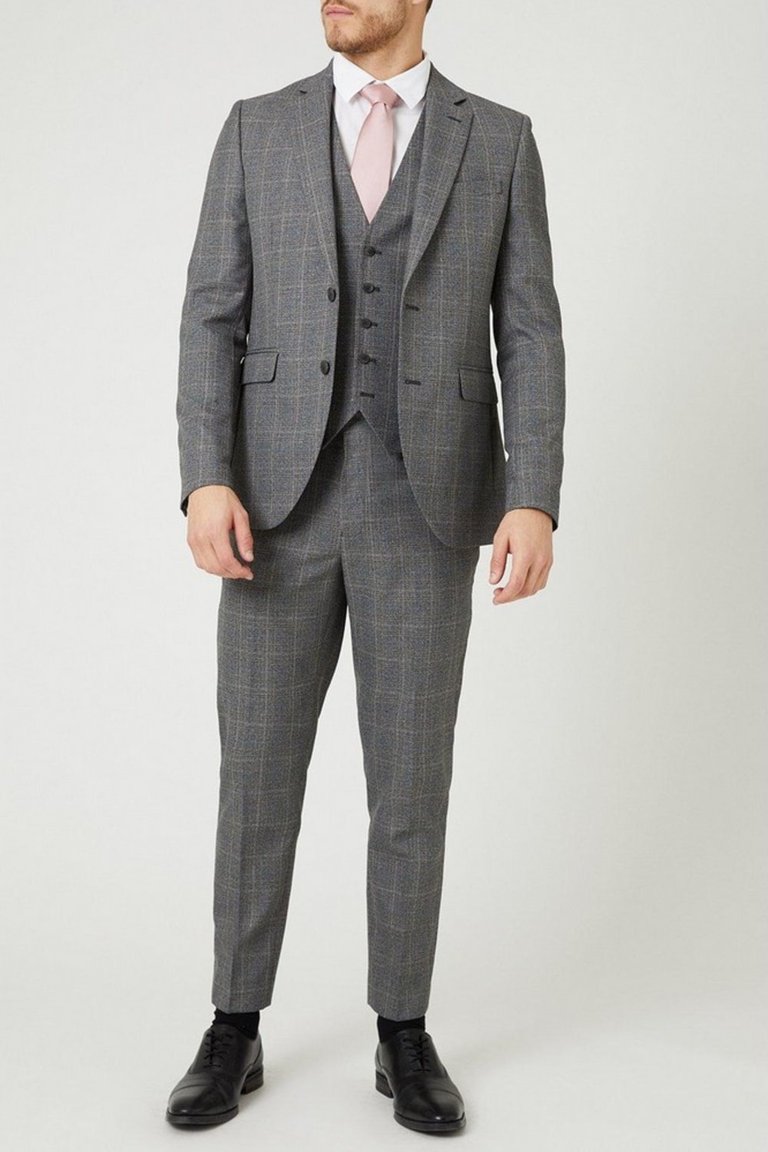 Mens Herringbone Slim Suit Jacket - Gray