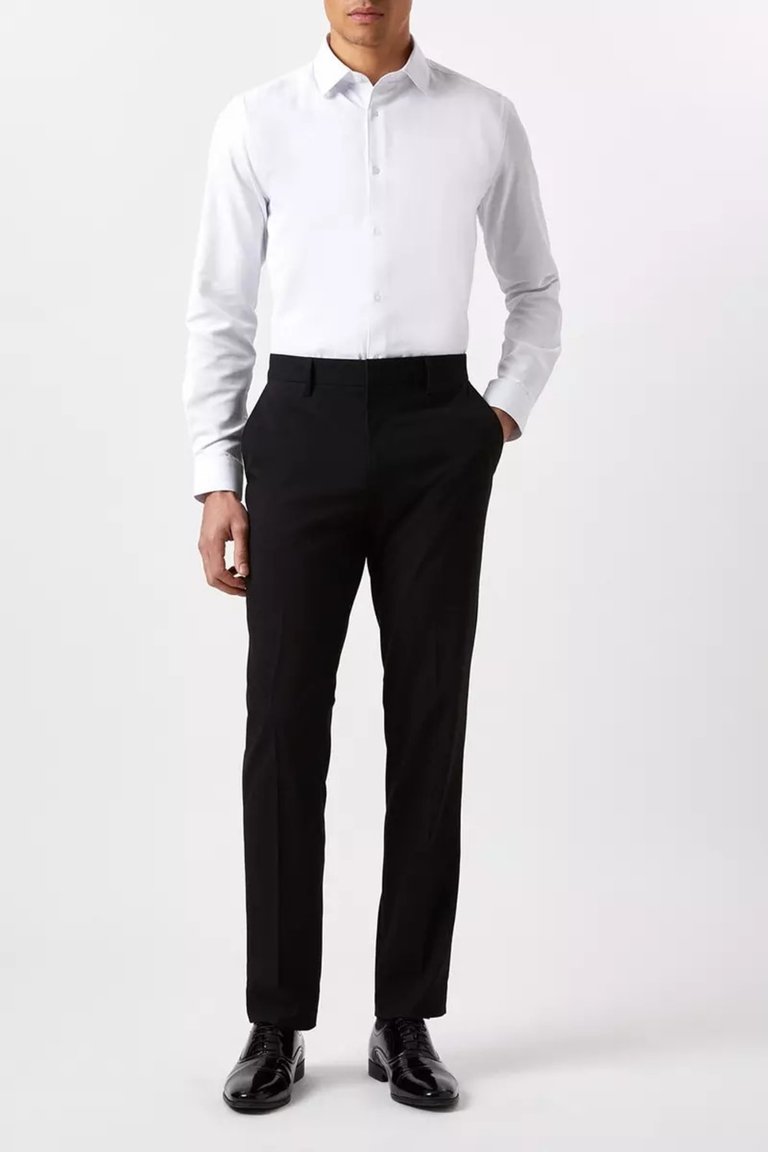 Mens Herringbone Textured Tailored Formal Shirt - White - White