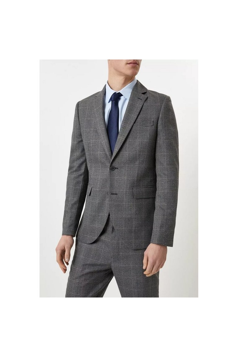 Mens Highlight Checked Skinny Suit Jacket - Gray/Blue