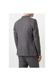 Mens Highlight Checked Skinny Suit Jacket - Gray/Blue