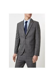 Mens Highlight Checked Skinny Suit Jacket - Gray/Blue