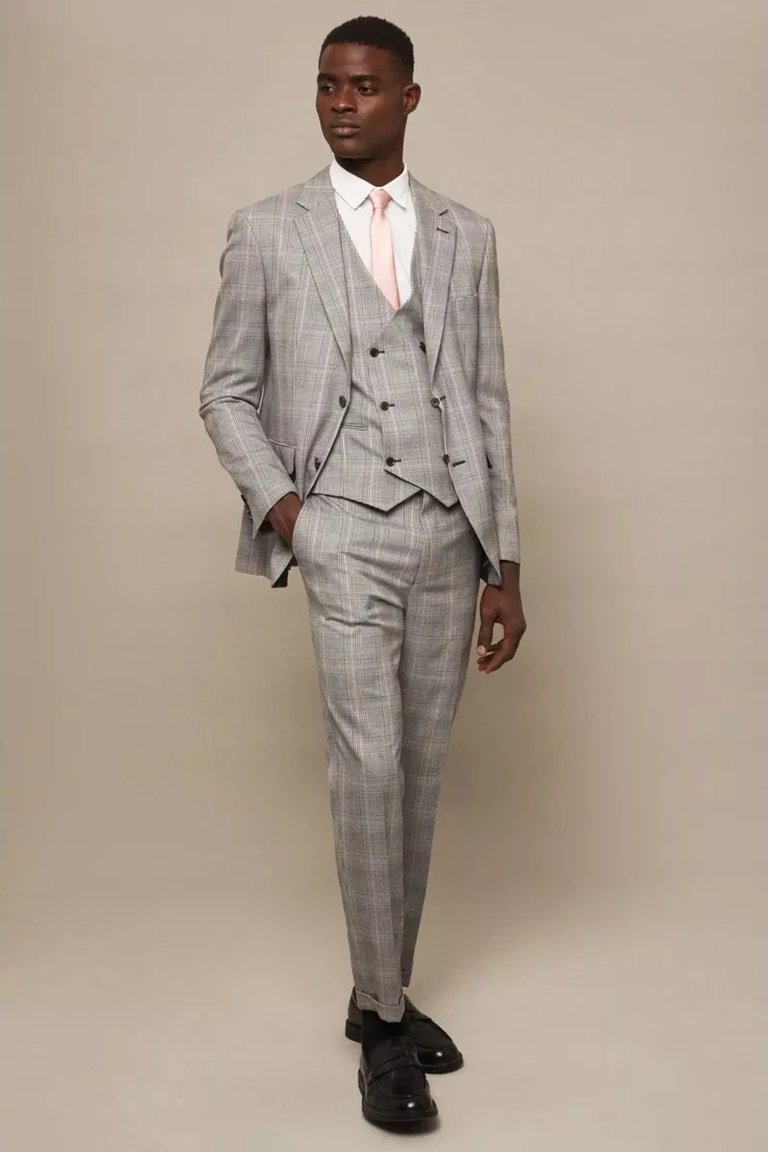 Mens Highlight Checked Skinny Suit Jacket - Gray - Gray