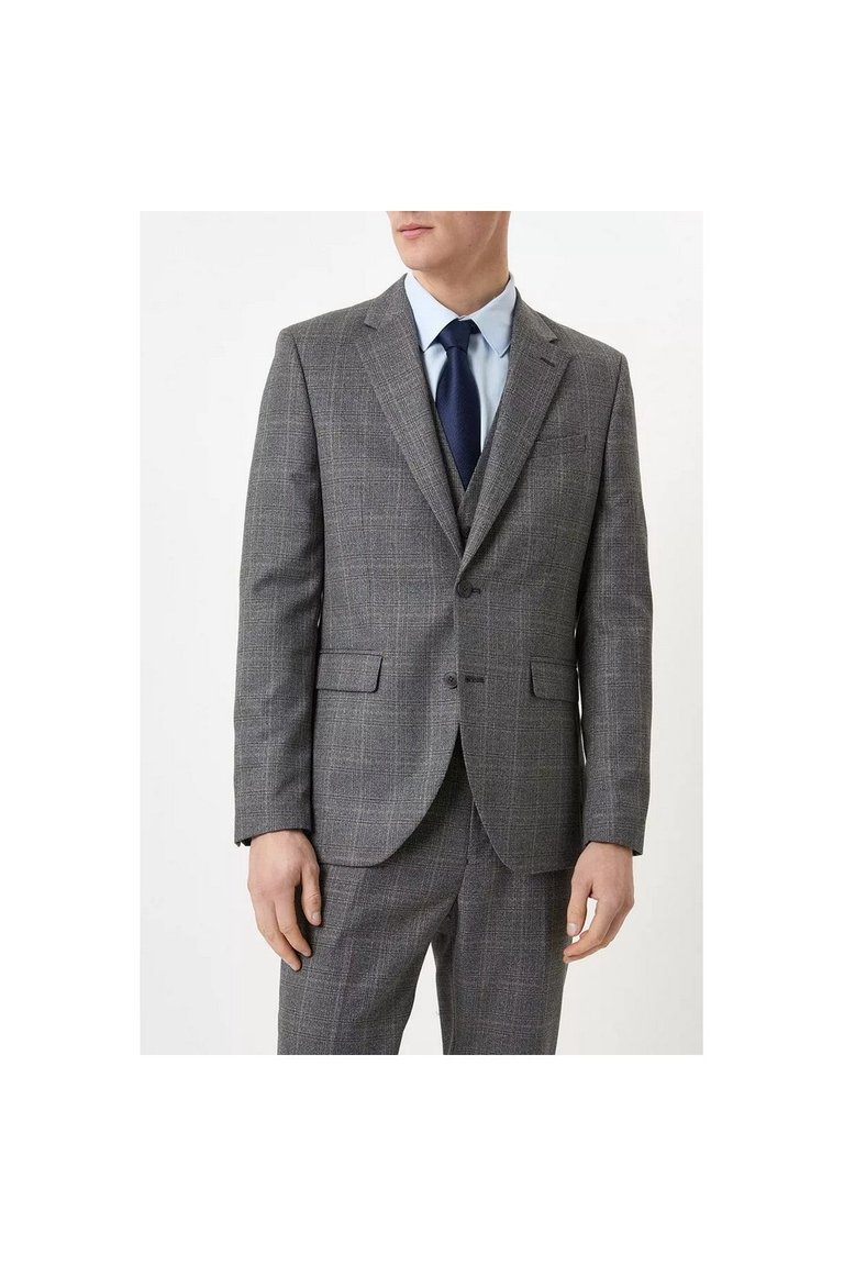 Mens Highlight Checked Slim Suit Jacket - Gray/Blue