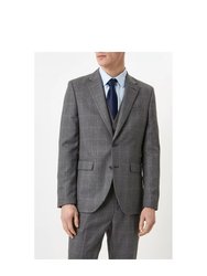 Mens Highlight Checked Slim Suit Jacket - Gray/Blue