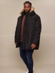 Mens Hooded Heavyweight Plus And Tall Parka - Black - Black