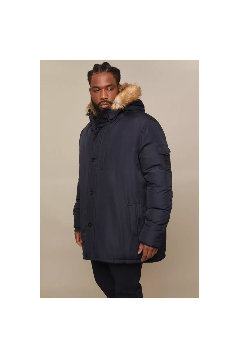 Mens Hooded Heavyweight Plus And Tall Parka - Navy