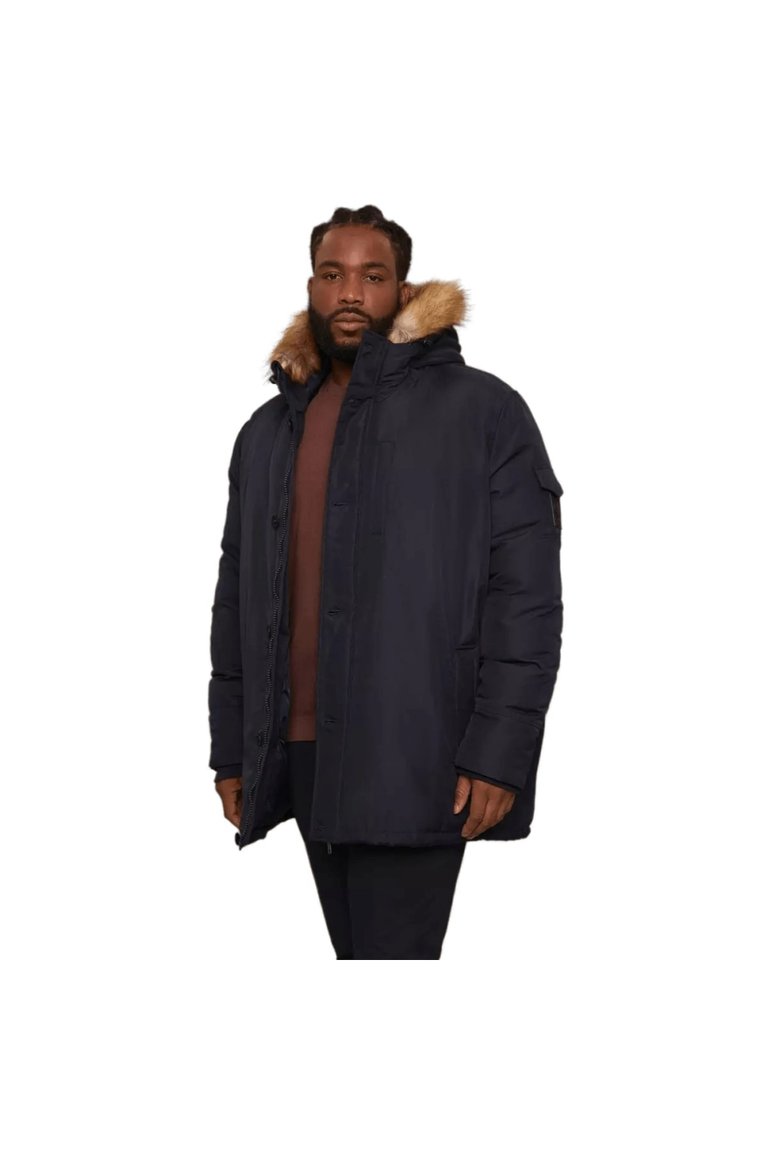 Mens Hooded Heavyweight Plus And Tall Parka - Navy - Navy