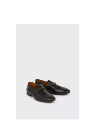 Mens Leather Buckle Detail Loafers - Black