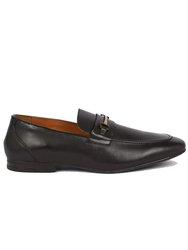 Mens Leather Buckle Detail Loafers - Black - Black
