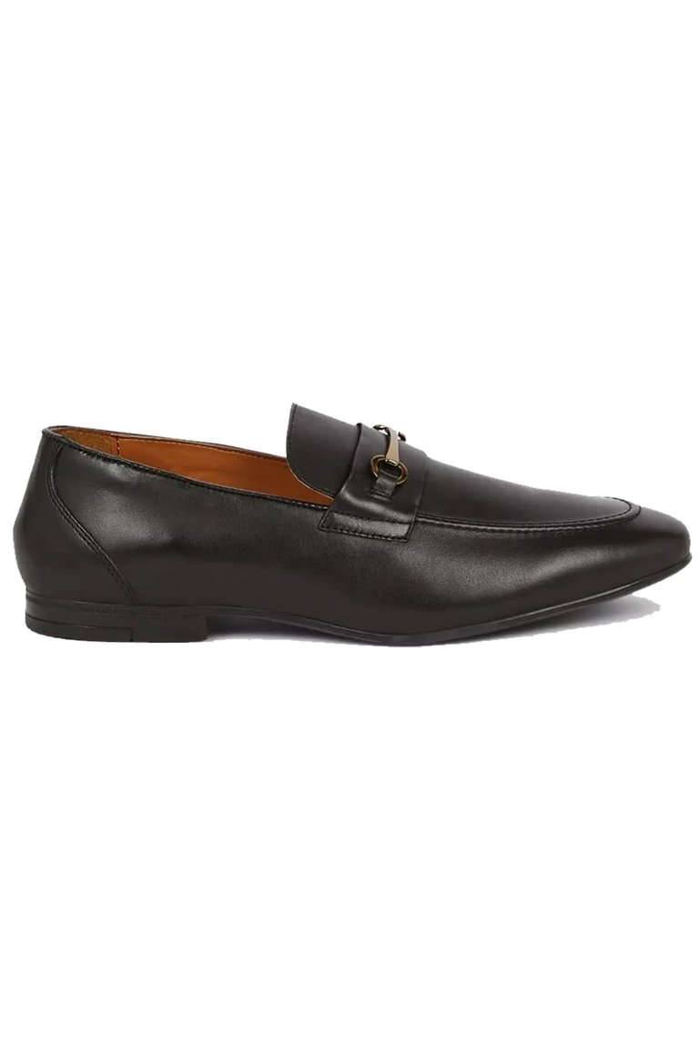 Mens Leather Buckle Detail Loafers - Black - Black