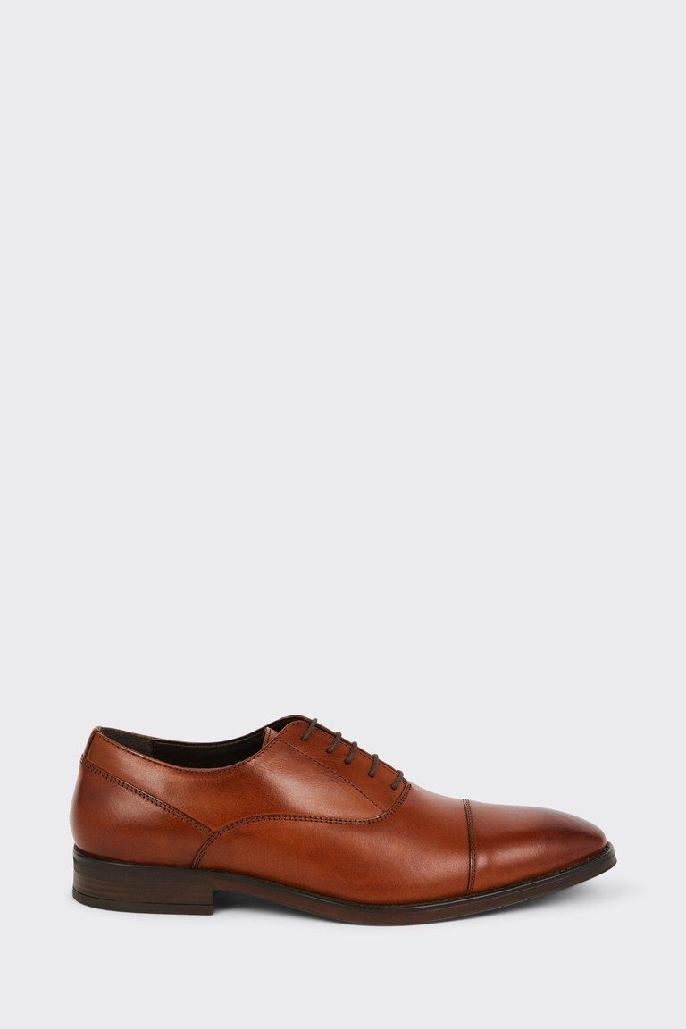 Mens Leather Toe Cap Oxford Shoes - Tan - Tan