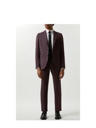 Mens Micro Textured Skinny Suit Jacket - Burgundy