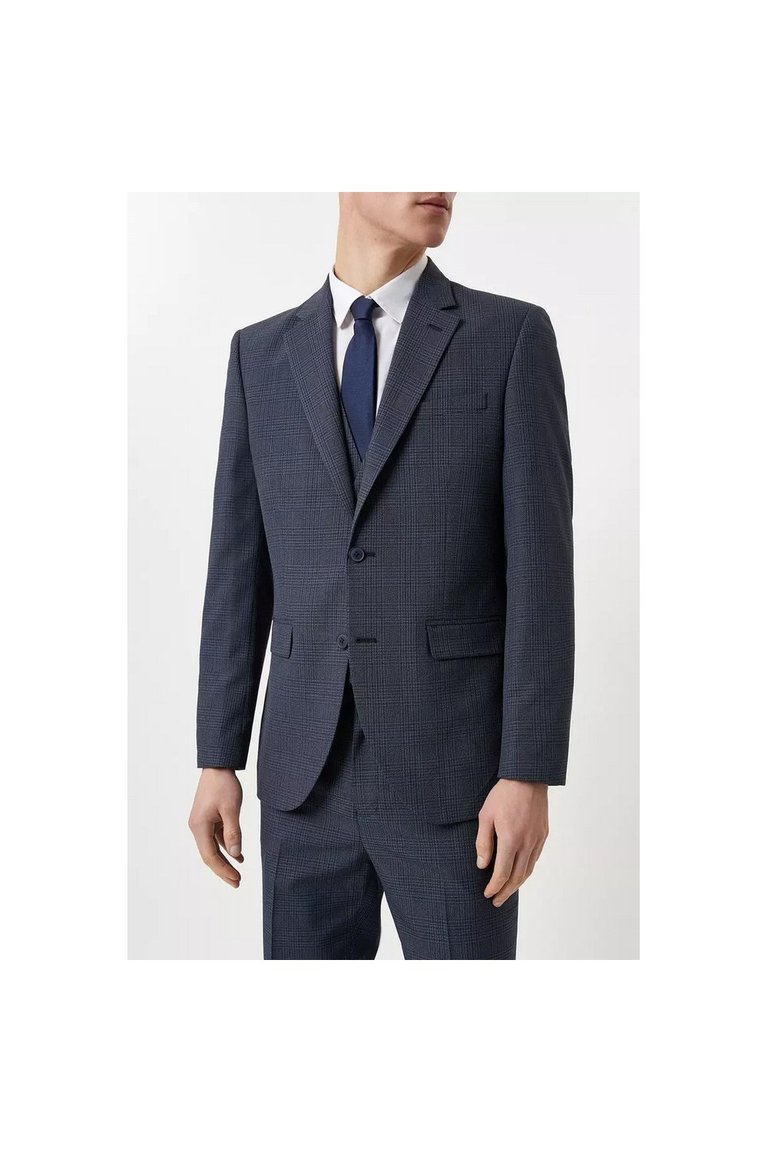 Mens Overcheck Single-Breasted Tailored Suit Jacket