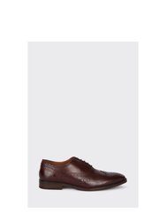 Mens Oxford Leather Brogues Shoe - Burgundy