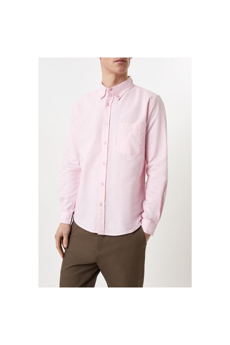 Mens Oxford Pocket Long-Sleeved Shirt - Pink - Pink
