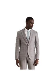 Mens Pow Checked Skinny Suit Jacket - Gray - Gray