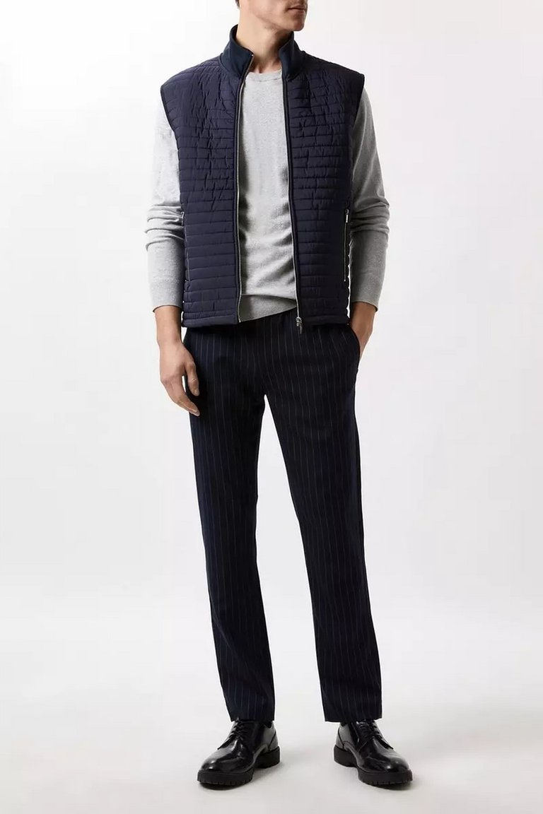 Mens Quilted Funnel Neck Vest - Navy