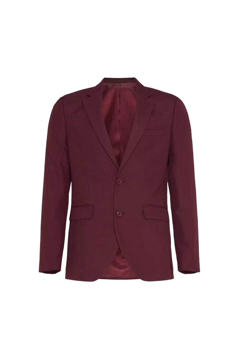 Mens Slim Suit Jacket - Burgundy - Burgundy