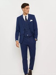 Mens Slub Slim Suit Jacket - Blue