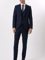 Mens Small Scale Check Slim Suit Jacket - Navy
