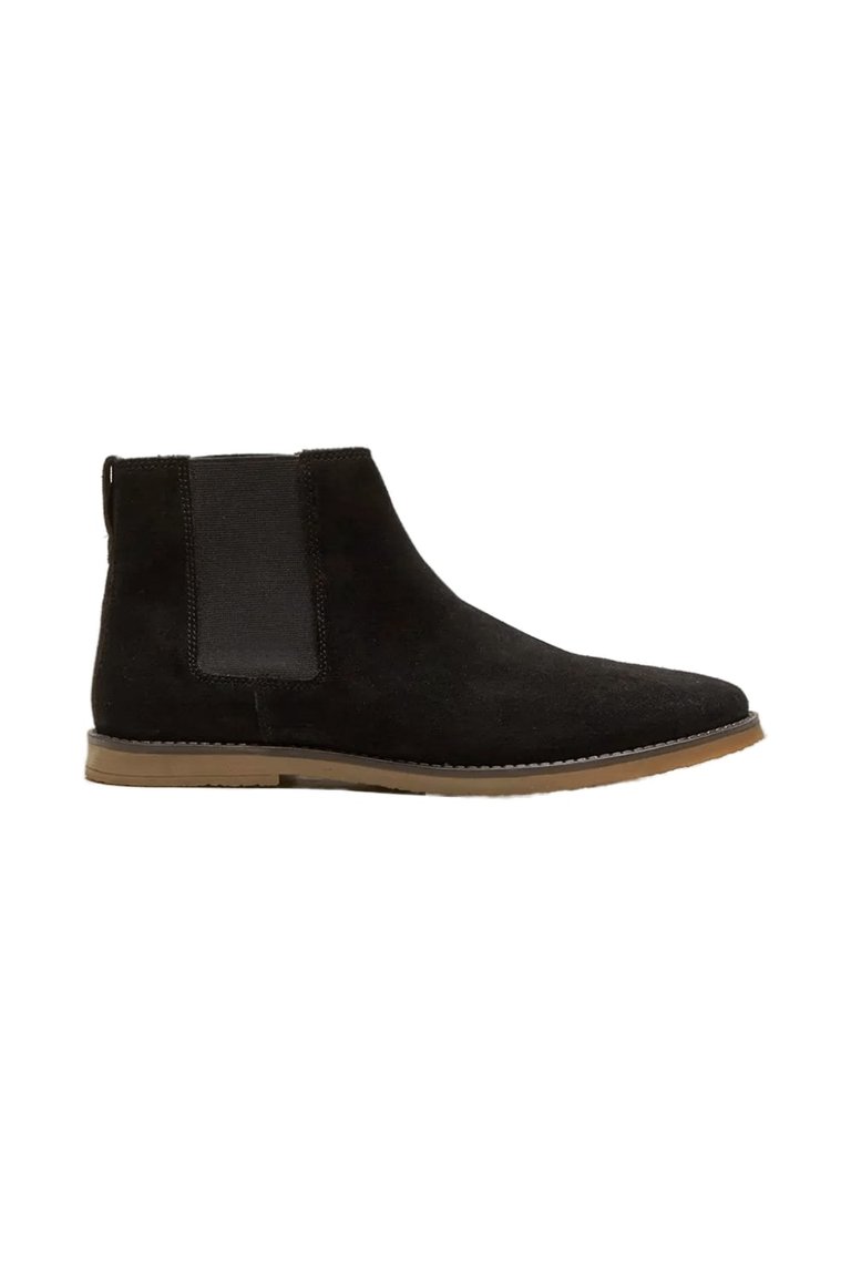 Mens Suede Chelsea Flat Boots - Black