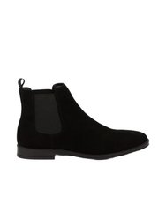 Mens Suede Chelsea Flat Heel Boots - Black - Black