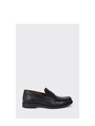 Mens Textured Leather Penny Strap Loafers - Black - Black