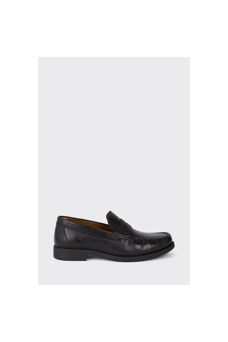 Mens Textured Leather Penny Strap Loafers - Black - Black