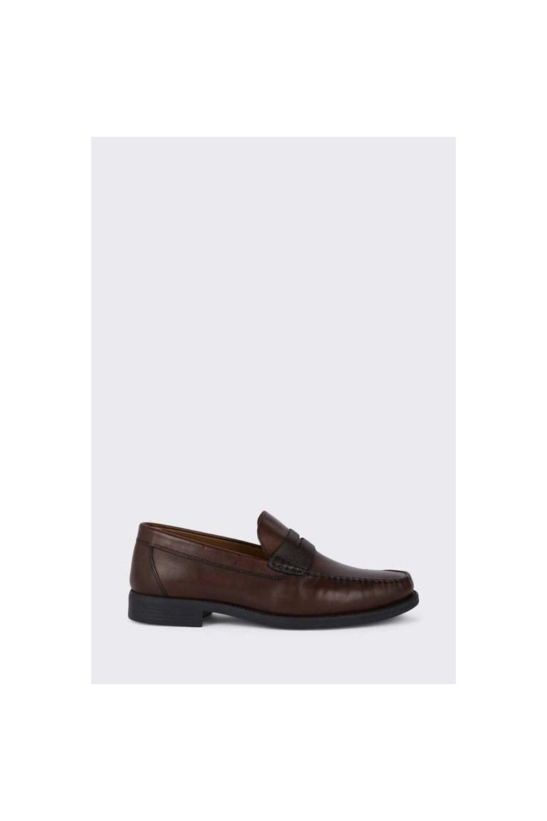 Mens Textured Leather Penny Strap Loafers - Tan - Tan